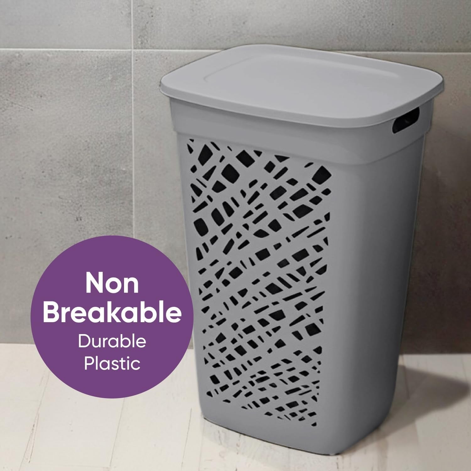 60L Dark Grey Laundry Hamper with Ventilated Mosaic Design & Lid