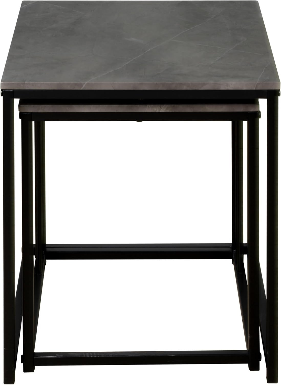Nest of 2 Coffee Tables Living Room Side End Set Stone Black Steel Frame