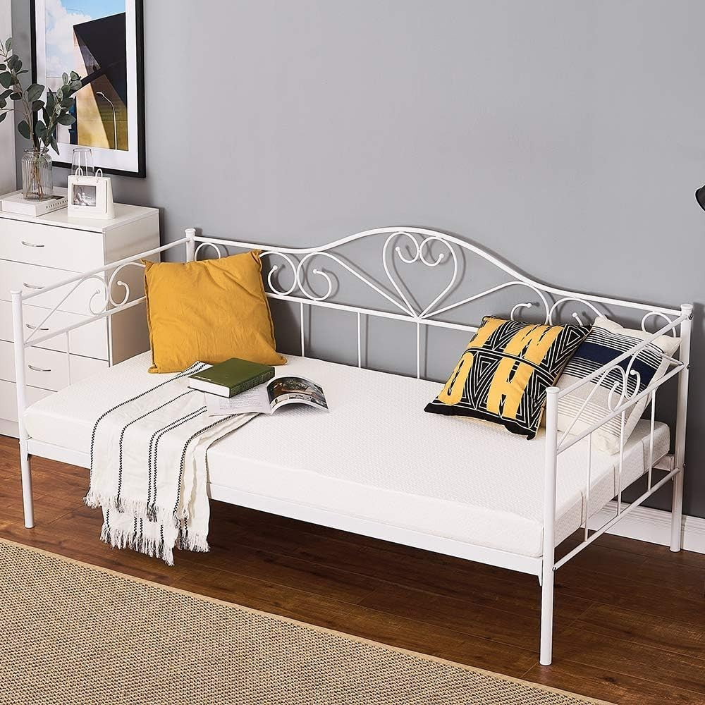 White Metal Day Bed Frame Single Sofa Bed Guest Bed 3FT with Storage Space