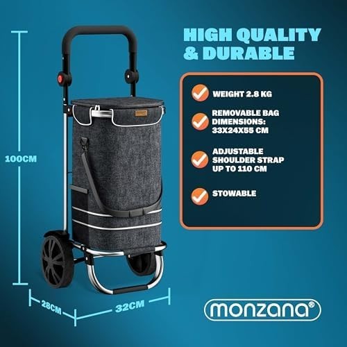 Foldable 3-in-1 Shopping Cart with Cooler Bag – 56L Lightweight Trolley
