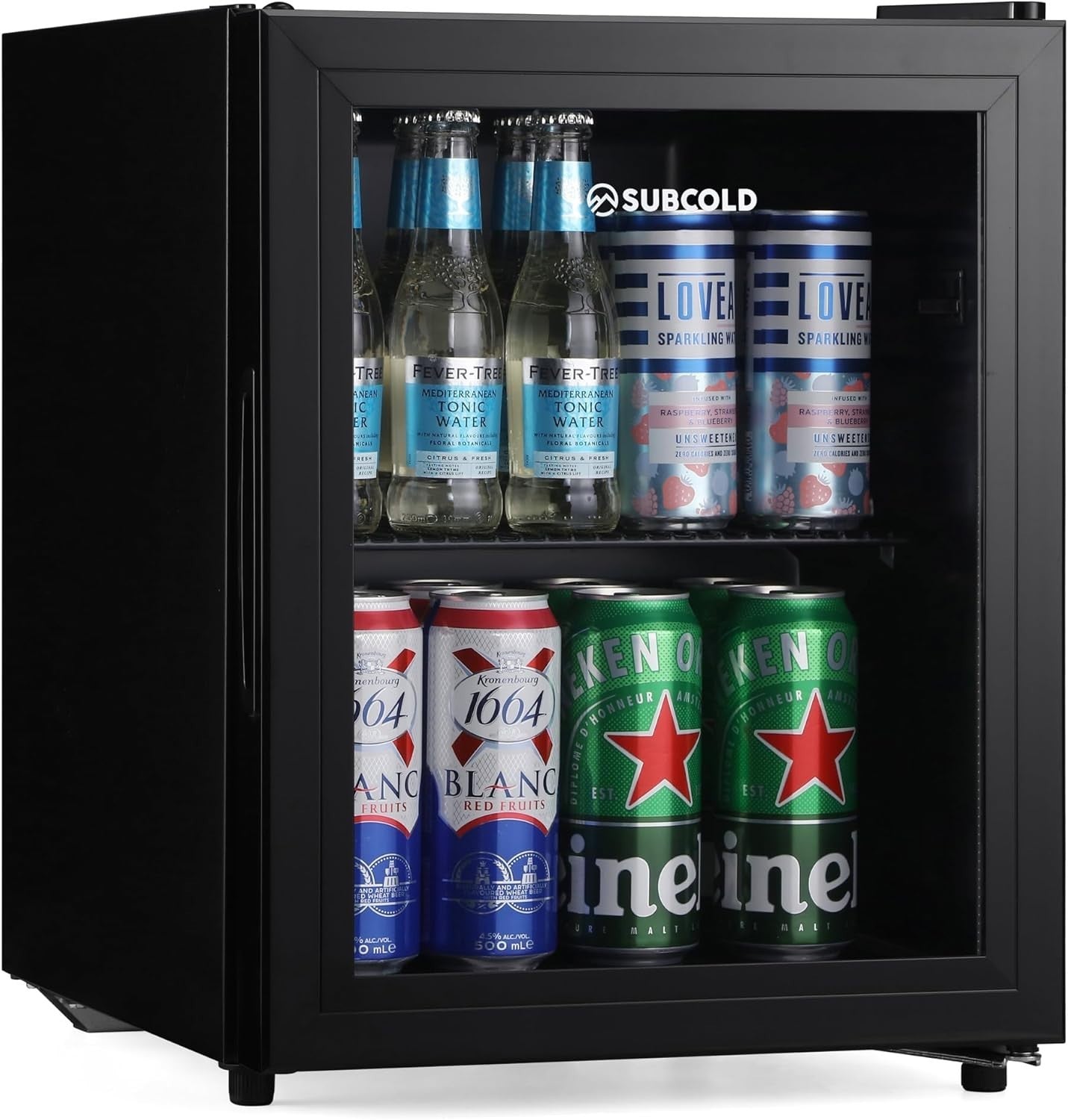 32L Mini Fridge Beer & Drink Cooler LED Glass Door Black Compact