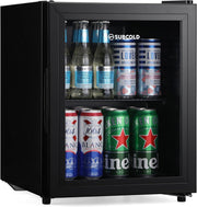 32L Mini Fridge Beer & Drink Cooler LED Glass Door Black Compact
