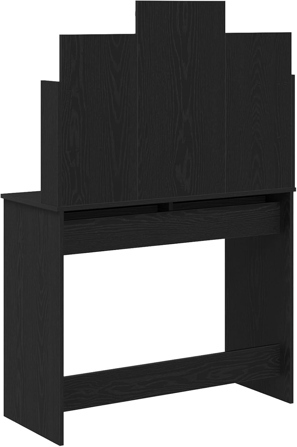 Contemporary Vanity Dresser 6 Drawer LED Mirror Black Oak Makeup Table