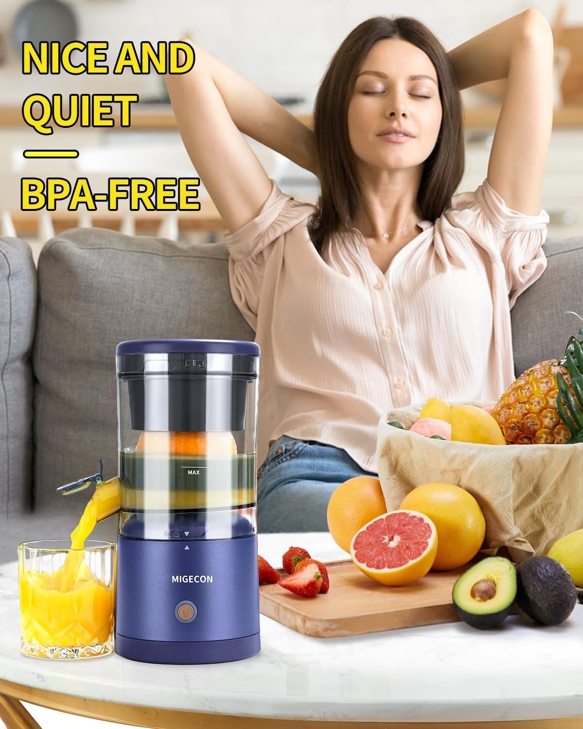 Cordless Electric Citrus Juicer USB Rechargeable Portable Anti Drip 20s