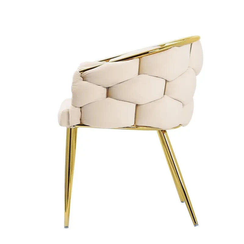 Cream Velvet Accent Armchair with Gold Legs – Padded Modern Lounge Chair