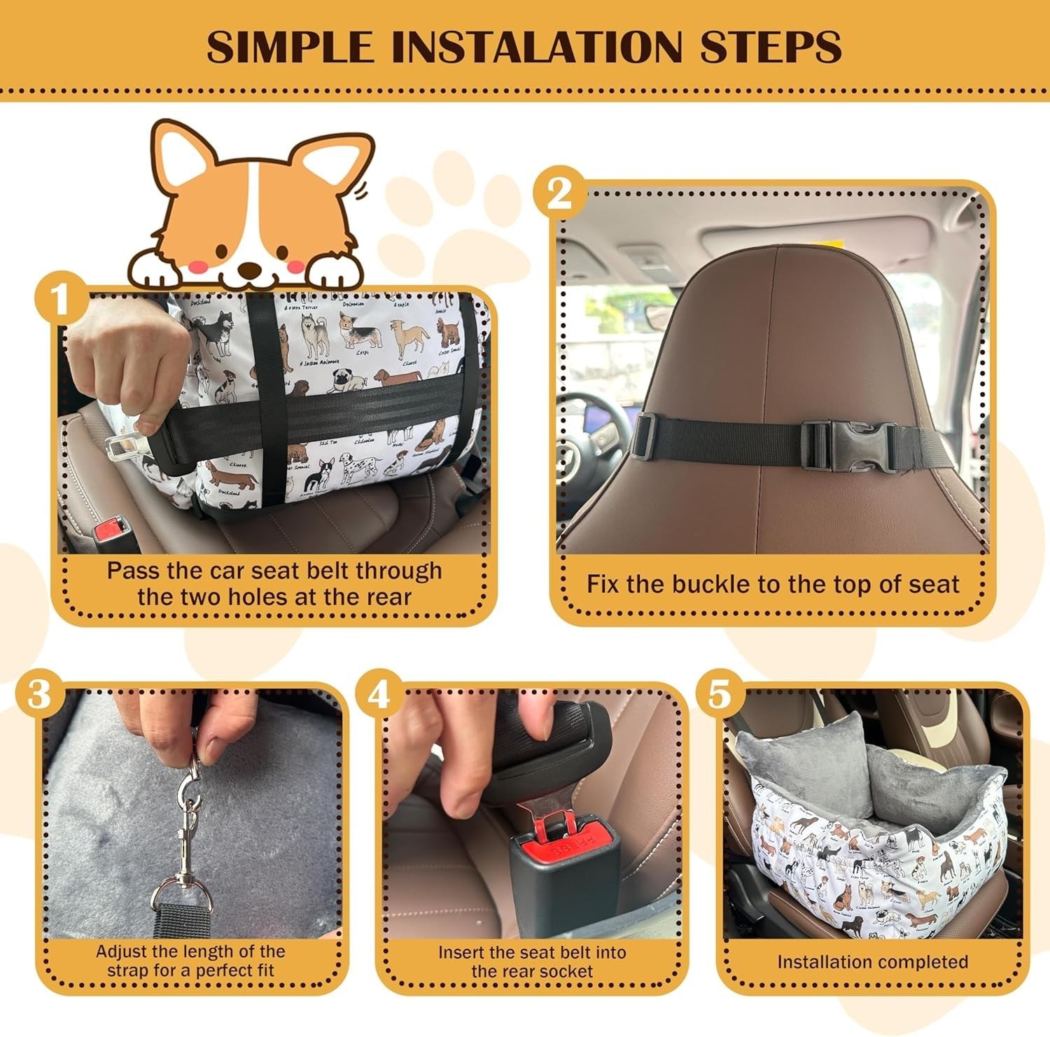 Dog Booster Car Seat Bed Small Medium Dogs Washable Travel Seat 25lb