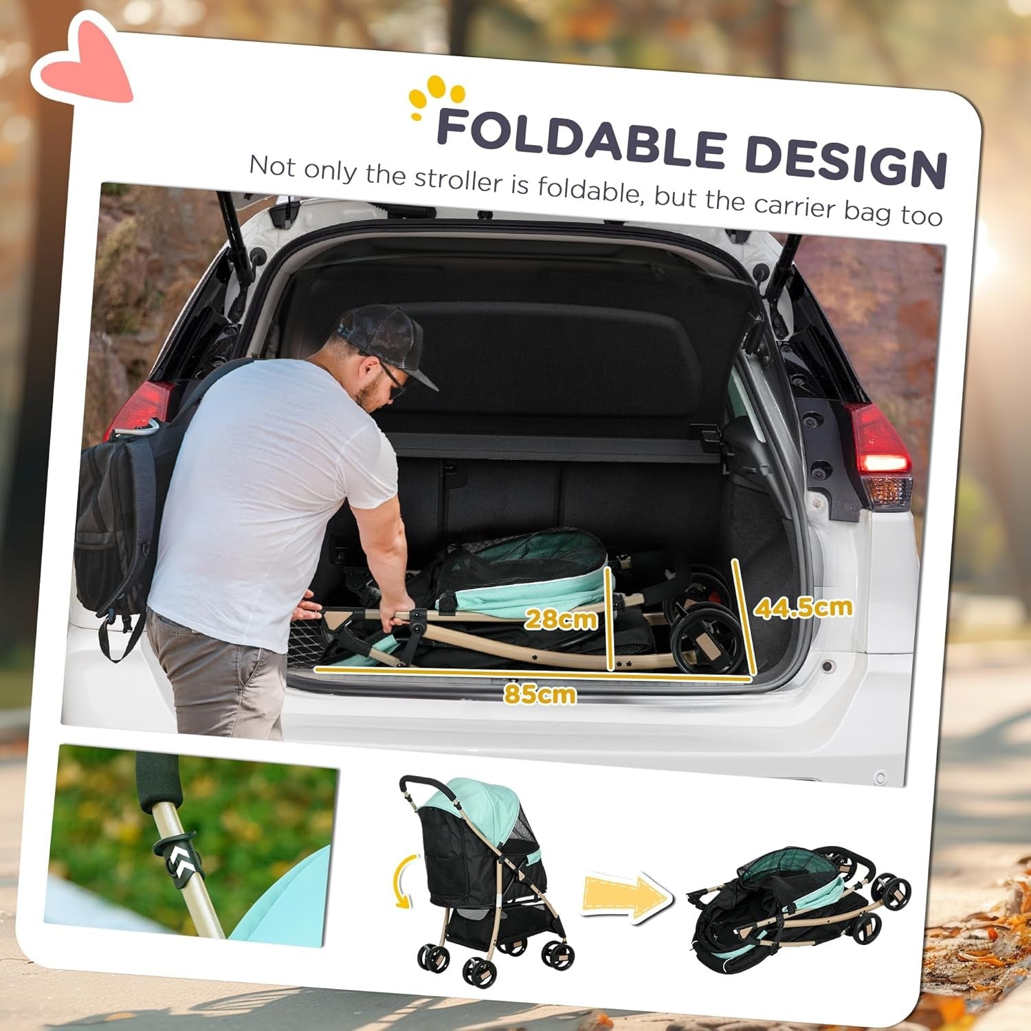 Dog Stroller with Rain Cover Foldable Pet Pushchair Small Dogs Cats