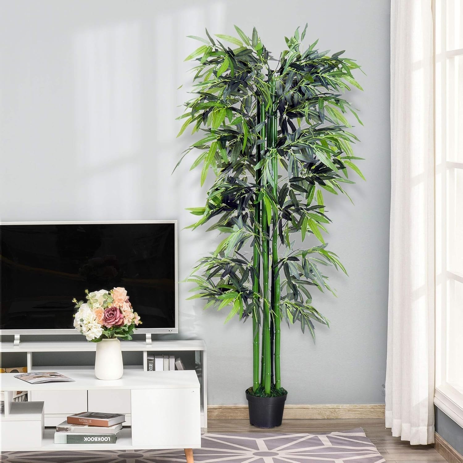 Artificial Bamboo Tree 180cm 6FT Faux Green Plant Black Potted Home Garden Decor