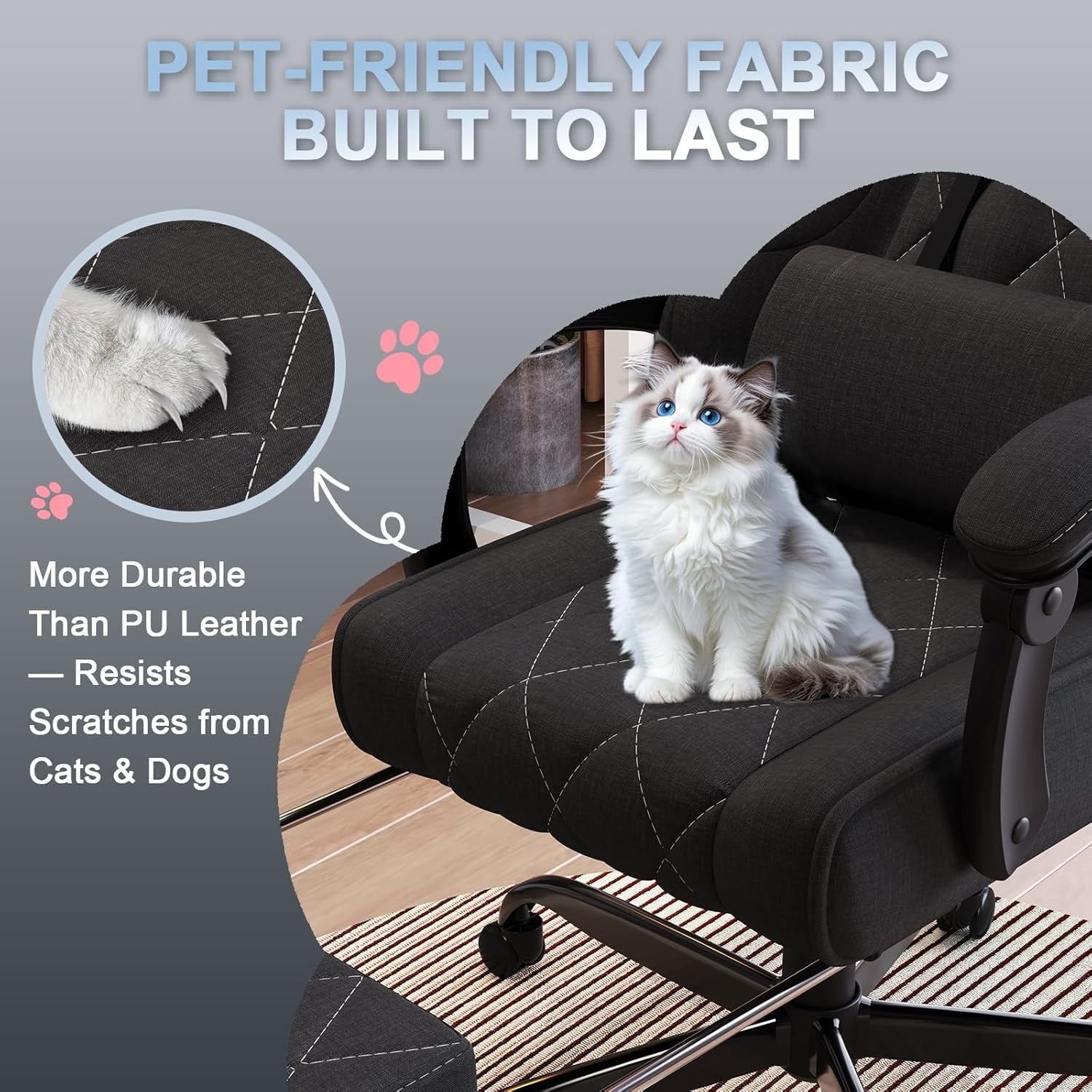 Ergonomic Fabric Gaming Chair Recliner w/ Footrest & Massage
