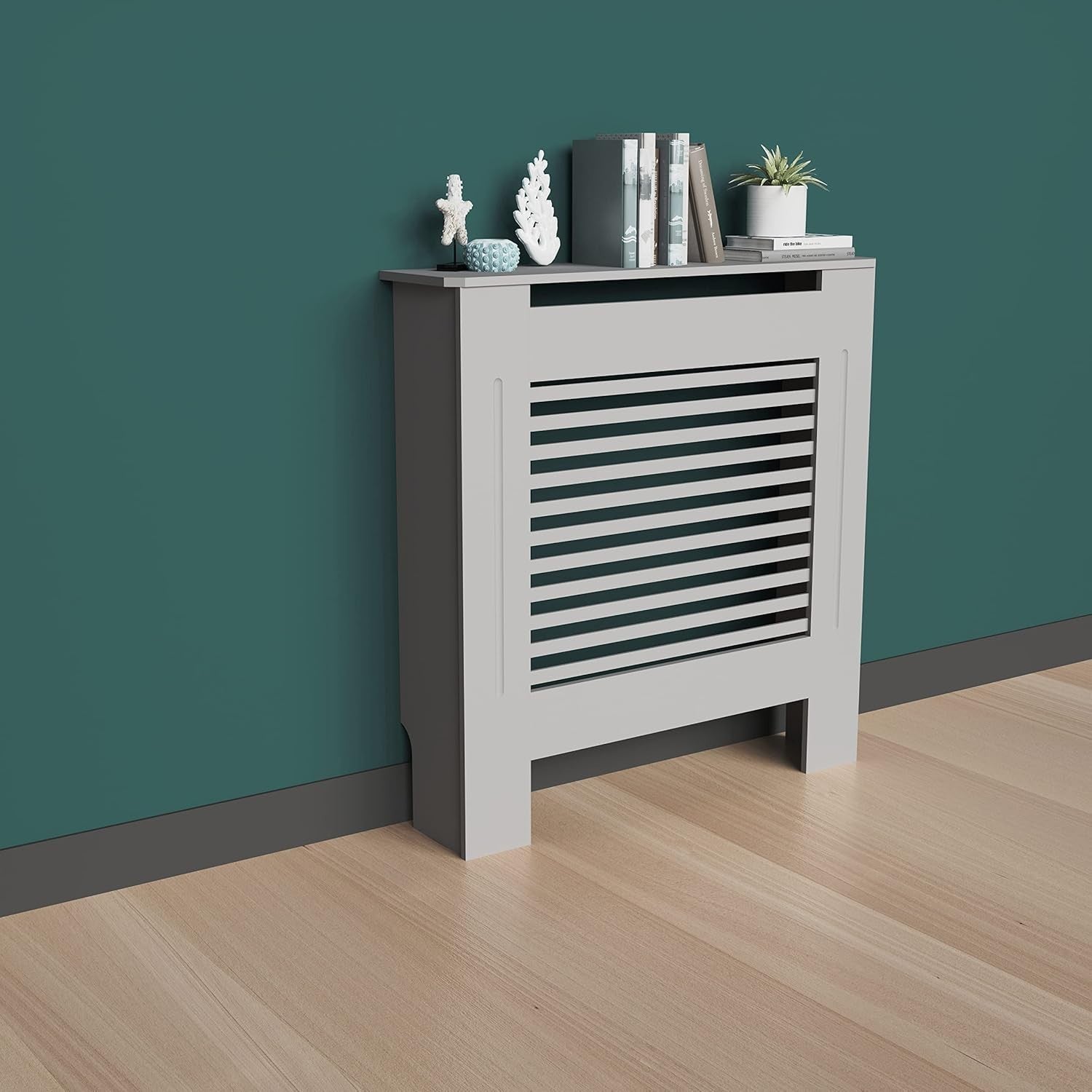 Modern Grey Radiator Cover Cabinet 92cm MDF Slatted Heater Shelf