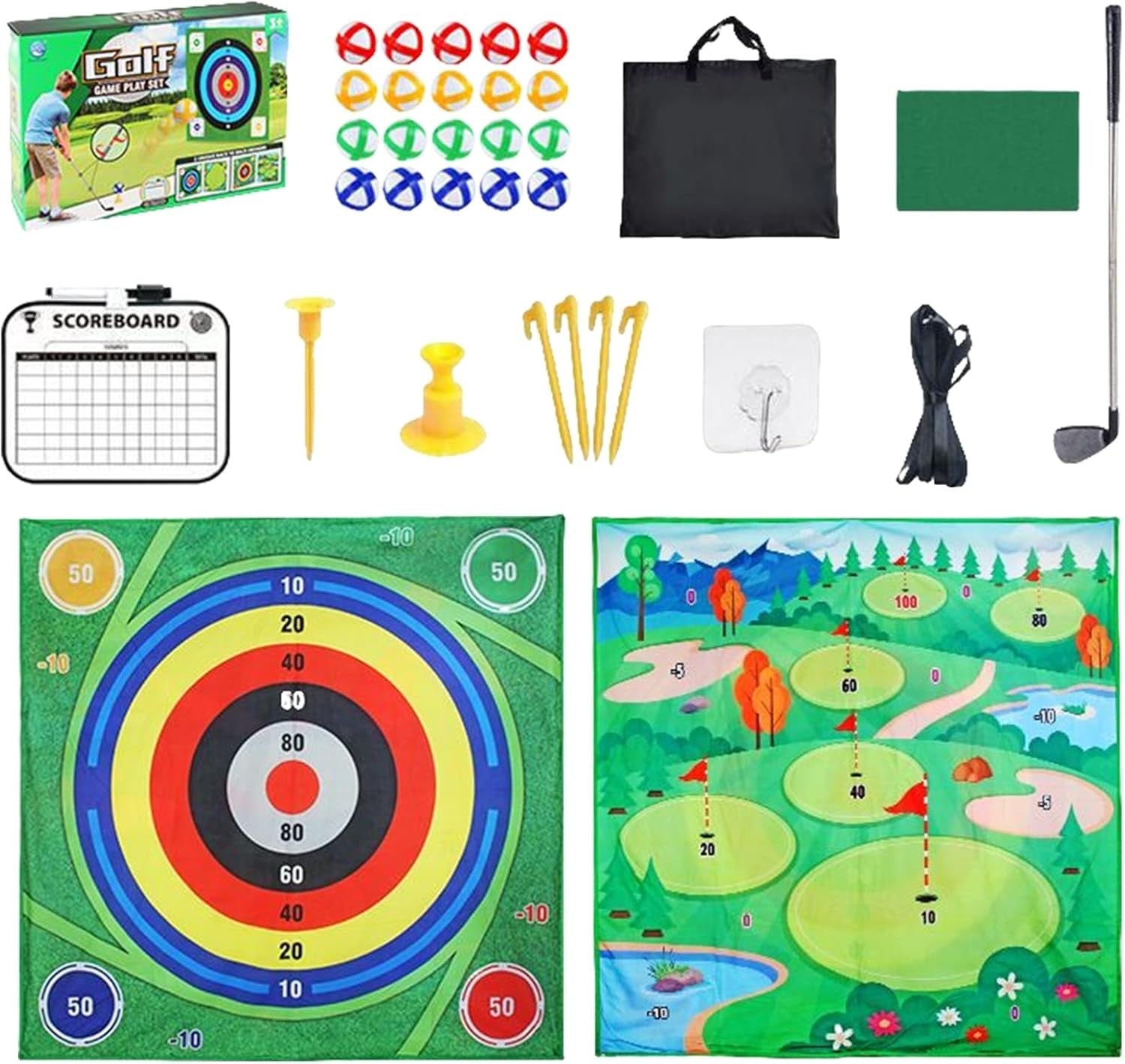 Golf Practice Mat 42x42 Indoor Outdoor Swing Trainer Target Game Set