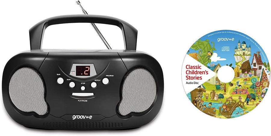 Portable Boombox CD Player Radio AUX Headphone Kids Story CD Bundle