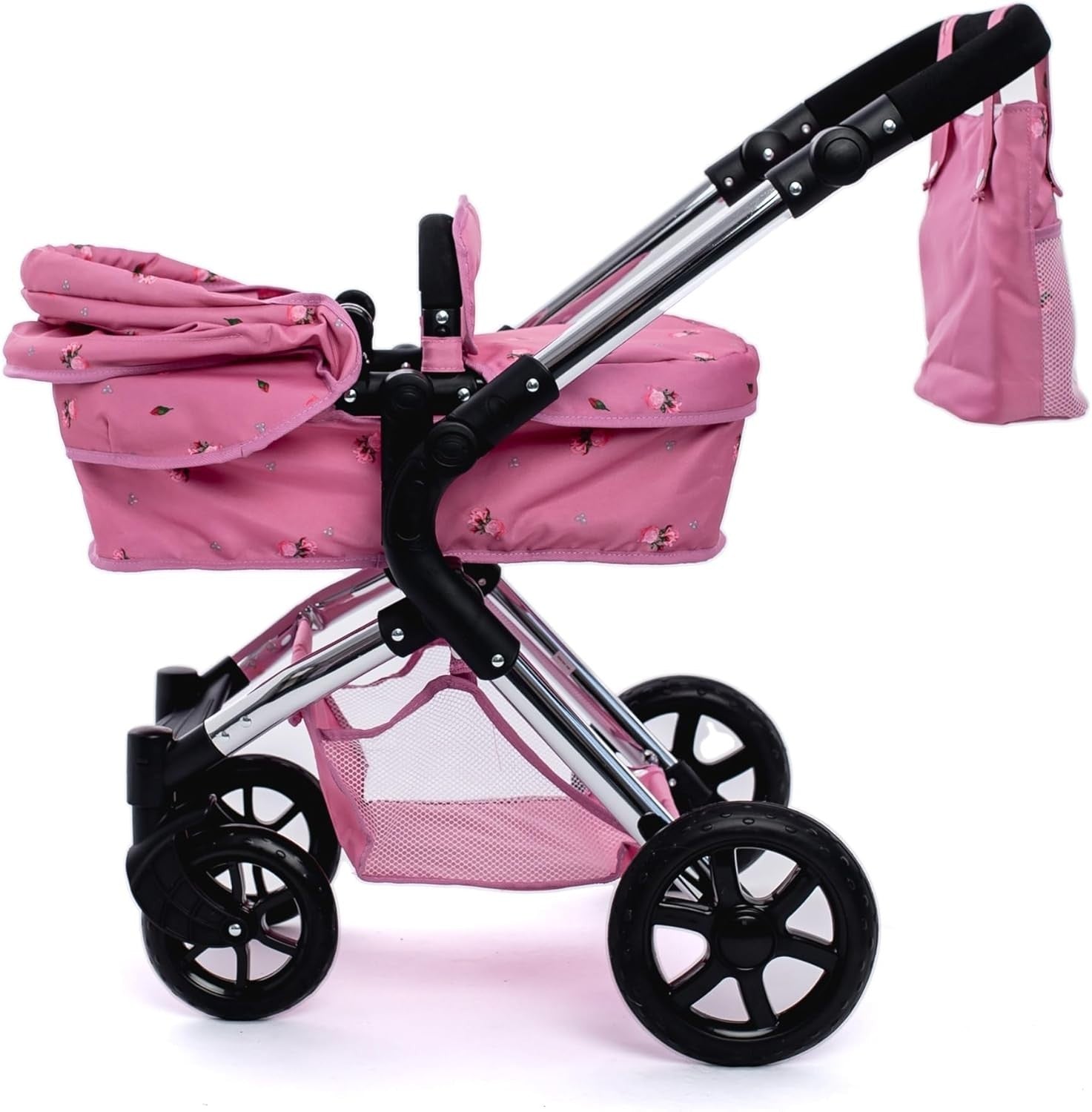 2in1 Dolls Pram Pink Carrycot & Pushchair Foldable Adjustable Handle