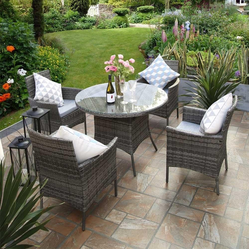 5pc Rattan Garden Dining Set Round Table Chairs Patio Outdoor Furniture Grey