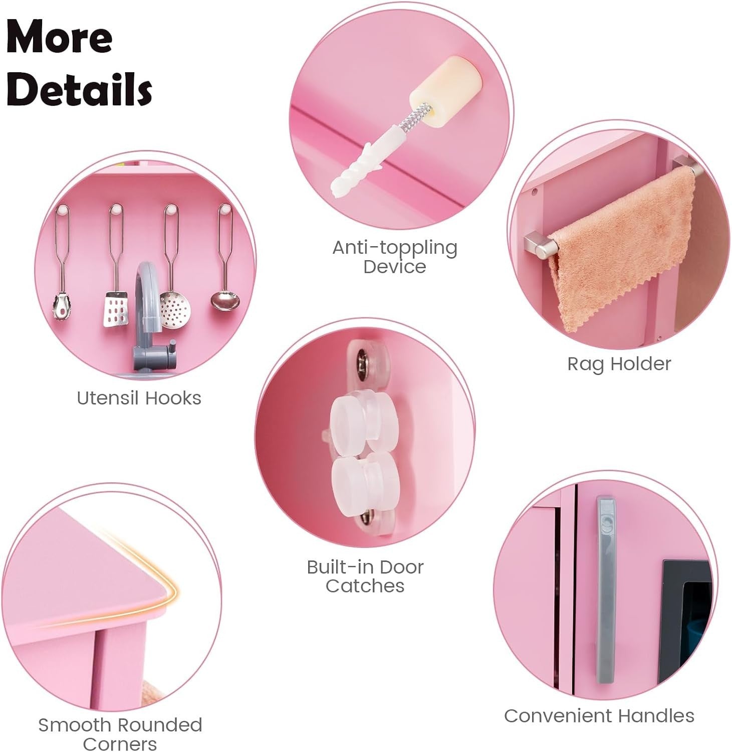 Wooden Kids Play Kitchen Pink Ice Maker Sound Cooking Toy Set