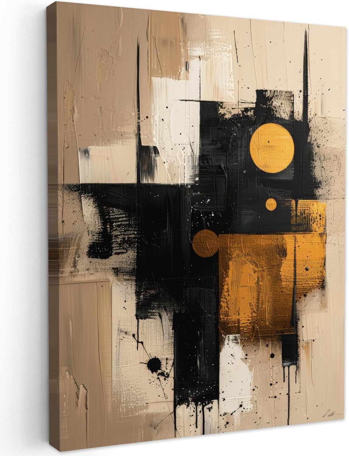 Large Framed Canvas Wall Art 50x70cm Abstract Gold Black Print