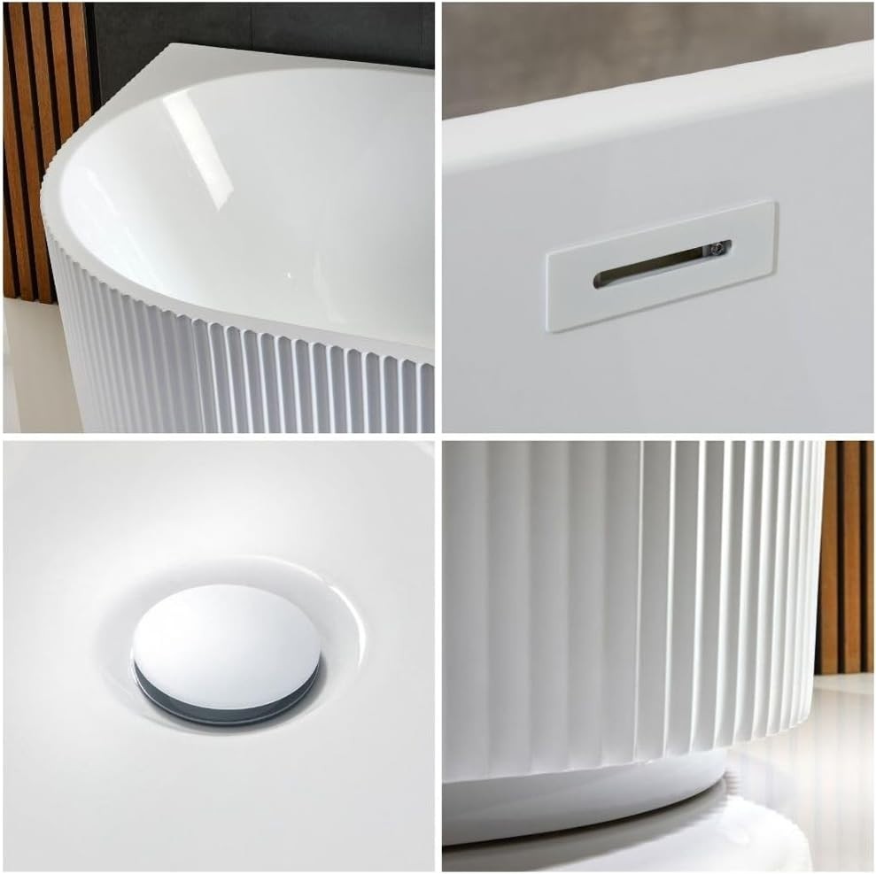 White Right Hand Fluted Corner Bath 1700x800mm White Overflow