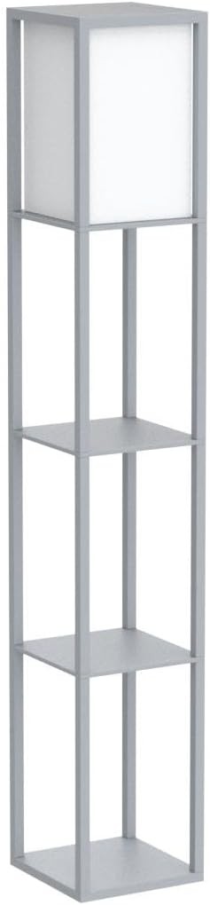 Grey Wooden Floor Lamp with Shelves Modern Standing Storage