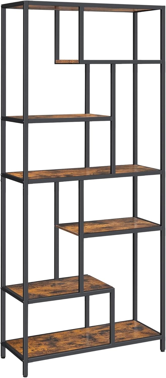 6-Tier Rustic Display Shelf | Industrial Geometric Bookshelf for Home Office