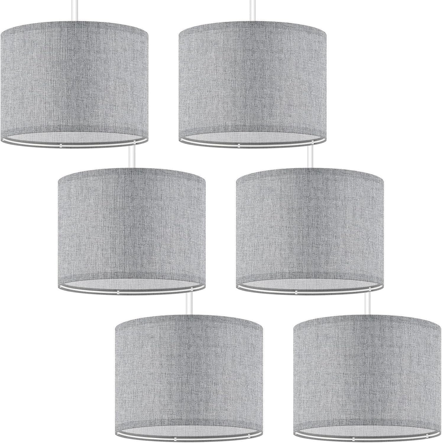 6x Grey Linen Drum Lampshades E27 E14 Adapter Ceiling Table Floor
