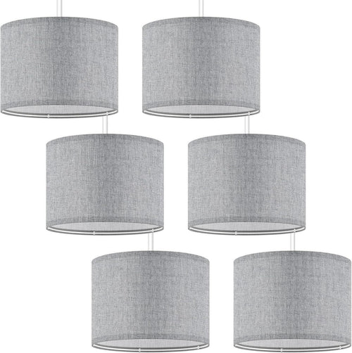 6x Grey Linen Drum Lampshades E27 E14 Adapter Ceiling Table Floor