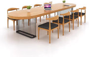 55" Solid Wood Oval Conference Table – Modern Meeting Desk w/ Steel Legs