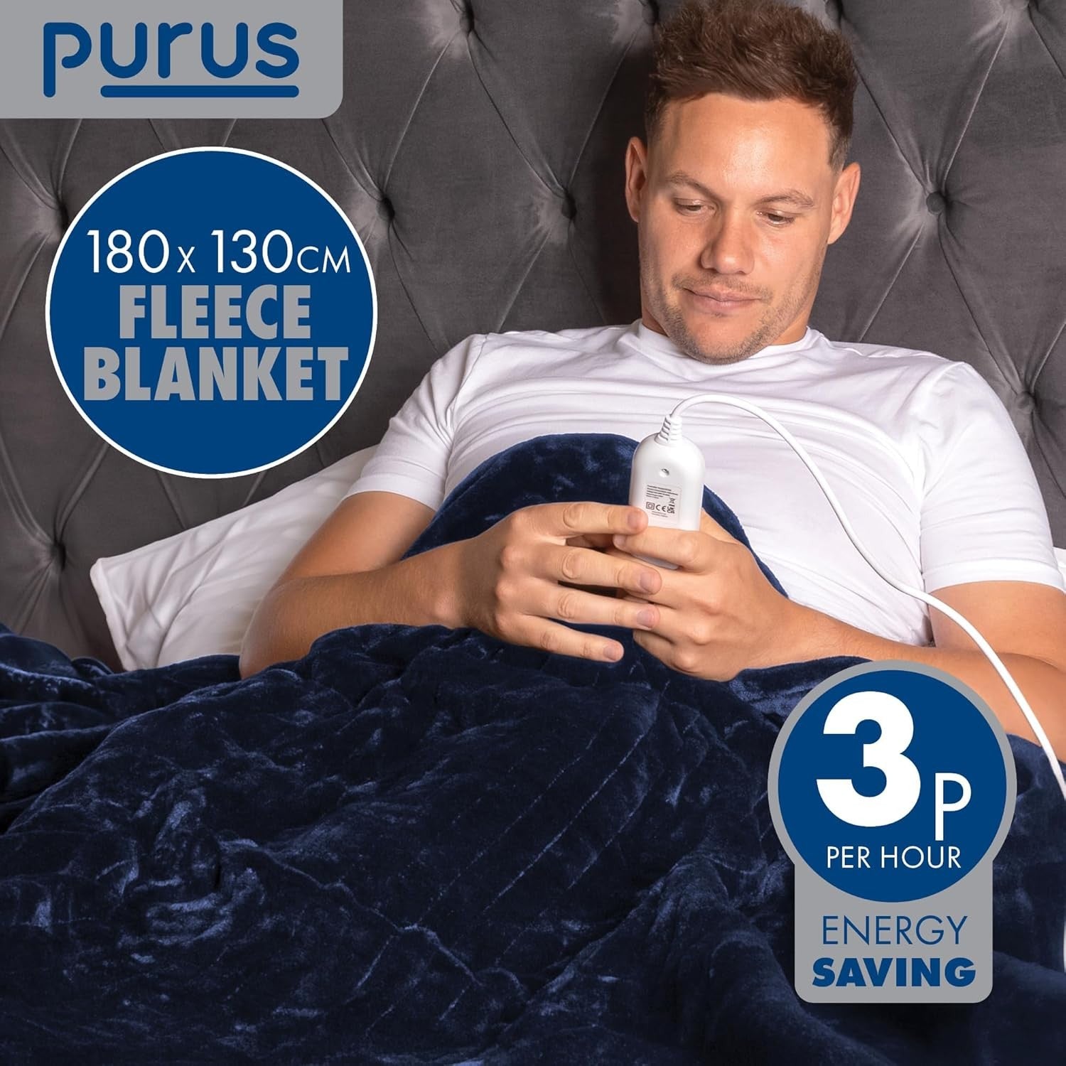 Electric Heated Throw Blanket XL 9 Heat Settings Timer Washable Navy