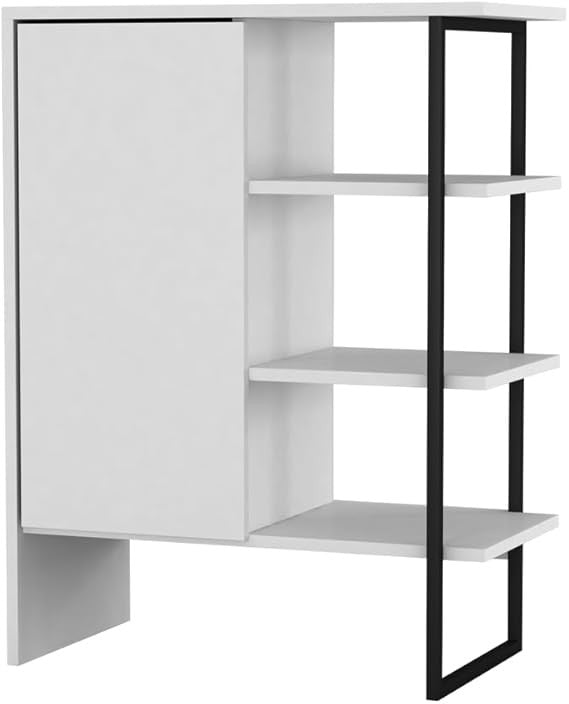 Modern 60cm Wood Steel Cabinet Bookcase Unit with Shelves & Door Storage – White