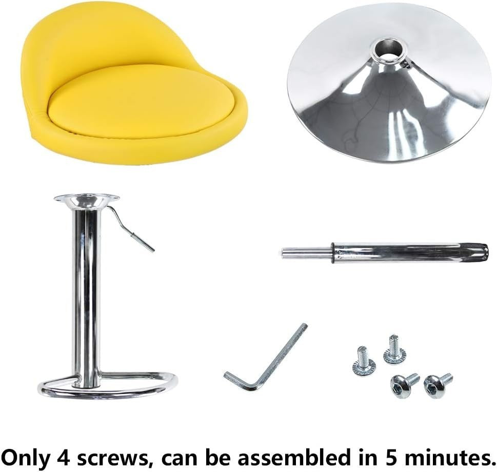 Yellow Round Adjustable Swivel Bar Stool PU Leather Home Kitchen