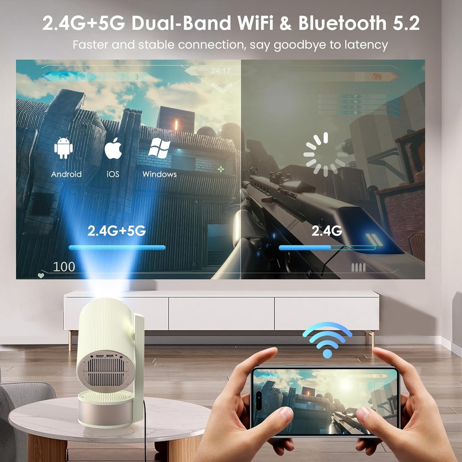 Mini Smart Projector 4K WiFi Bluetooth 270° Auto Focus 320 ANSI