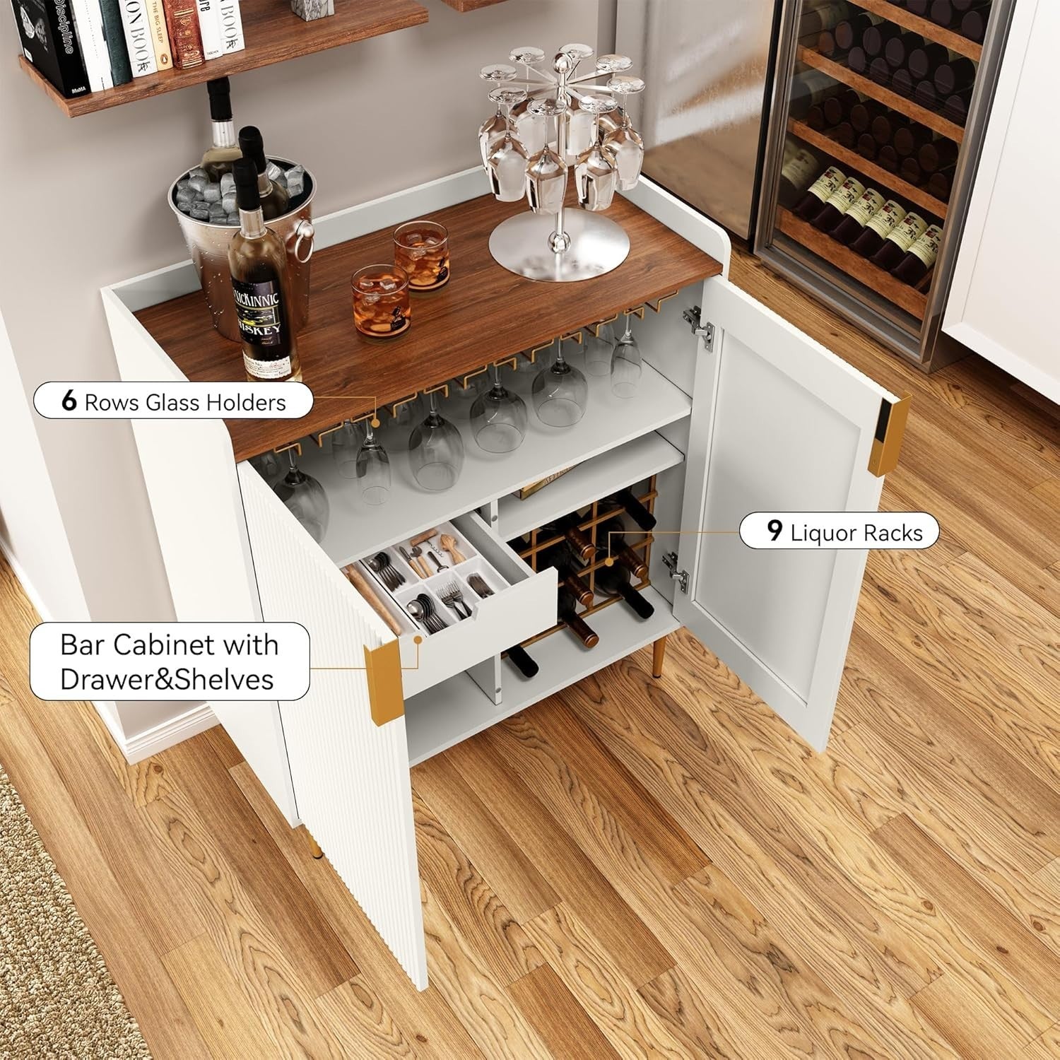 Modern White Drinks Cabinet with Wine Rack & Glass Holders – Sideboard Bar Unit