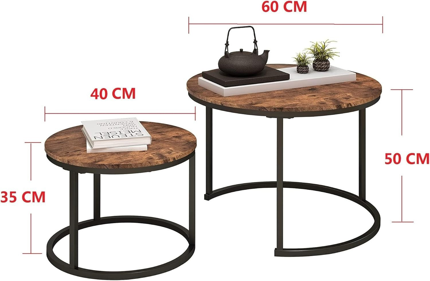 Space Saving Nesting Coffee Tables Set of 2 Rustic Brown Wood Living Room
