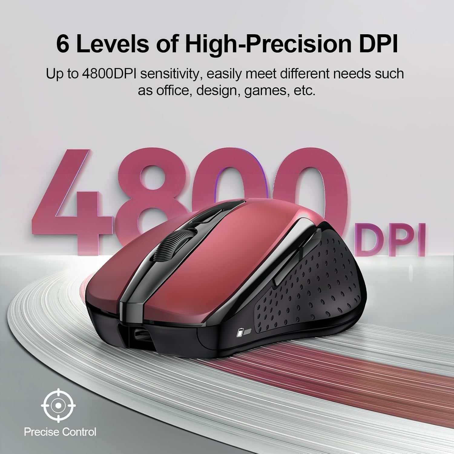 Red Rechargeable Wireless Mouse Silent Bluetooth Tri Mode 4800DPI Ergonomic