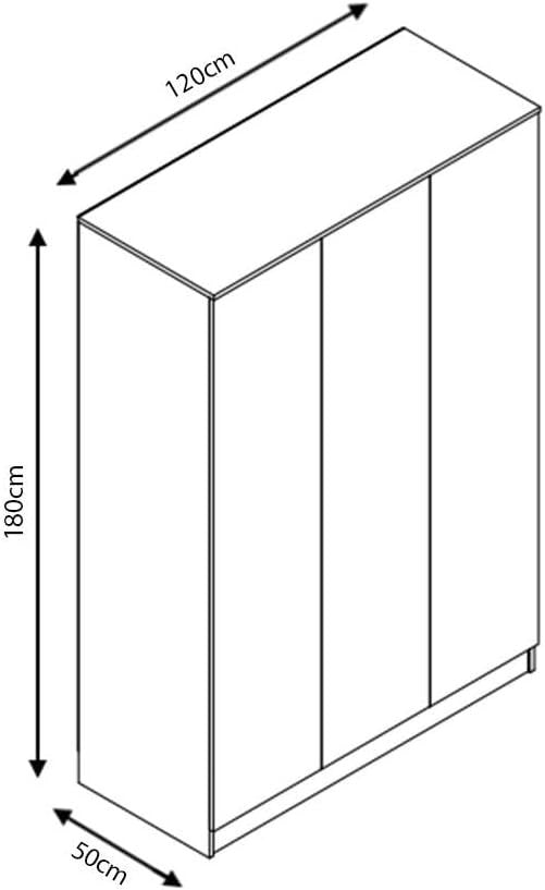 3 Door Grey Gloss Wardrobe with Hanging Rail & Shelves - 180cm x 120cm x 50cm