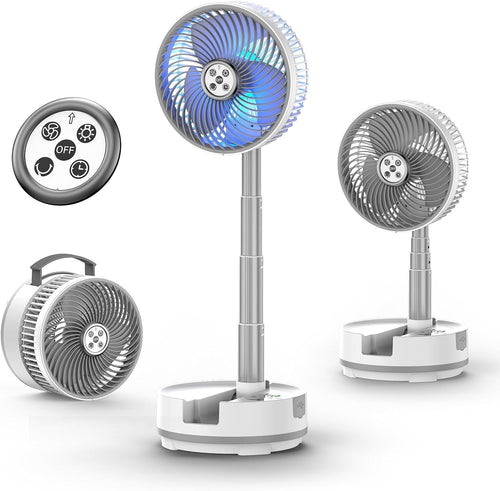 8" Portable Rechargeable Fan – 20000mAh USB Folding Floor Fan w/ Remote White