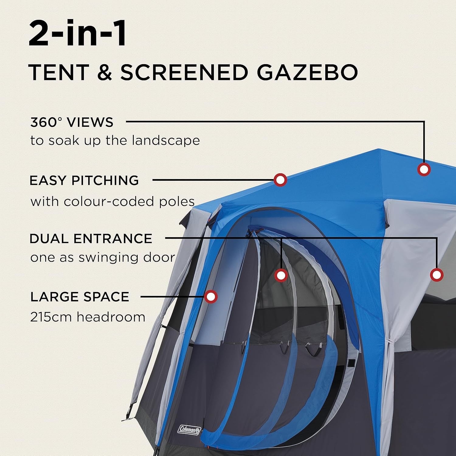 6-Person Coleman Dome Tent – Waterproof Family Festival Camping