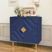 Modern 2-Door 3D Embossed Sideboard Storage Cabinet Blue with Gold Legs