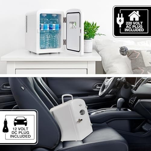 4L Mini Fridge White Retro Cooler Portable 12V AC/DC Tabletop
