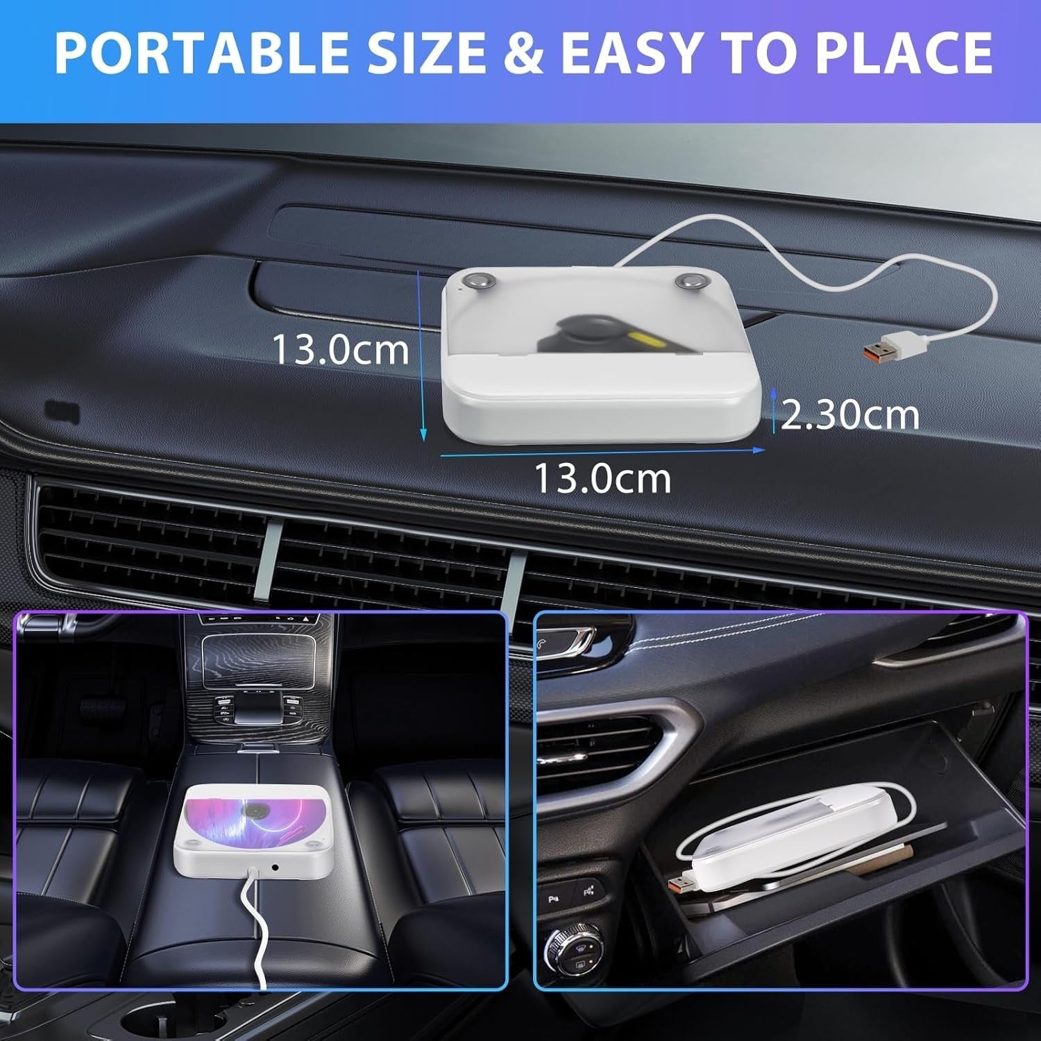 Car USB CD Player Portable Plug & Play AUX Remote Anti Vibration White