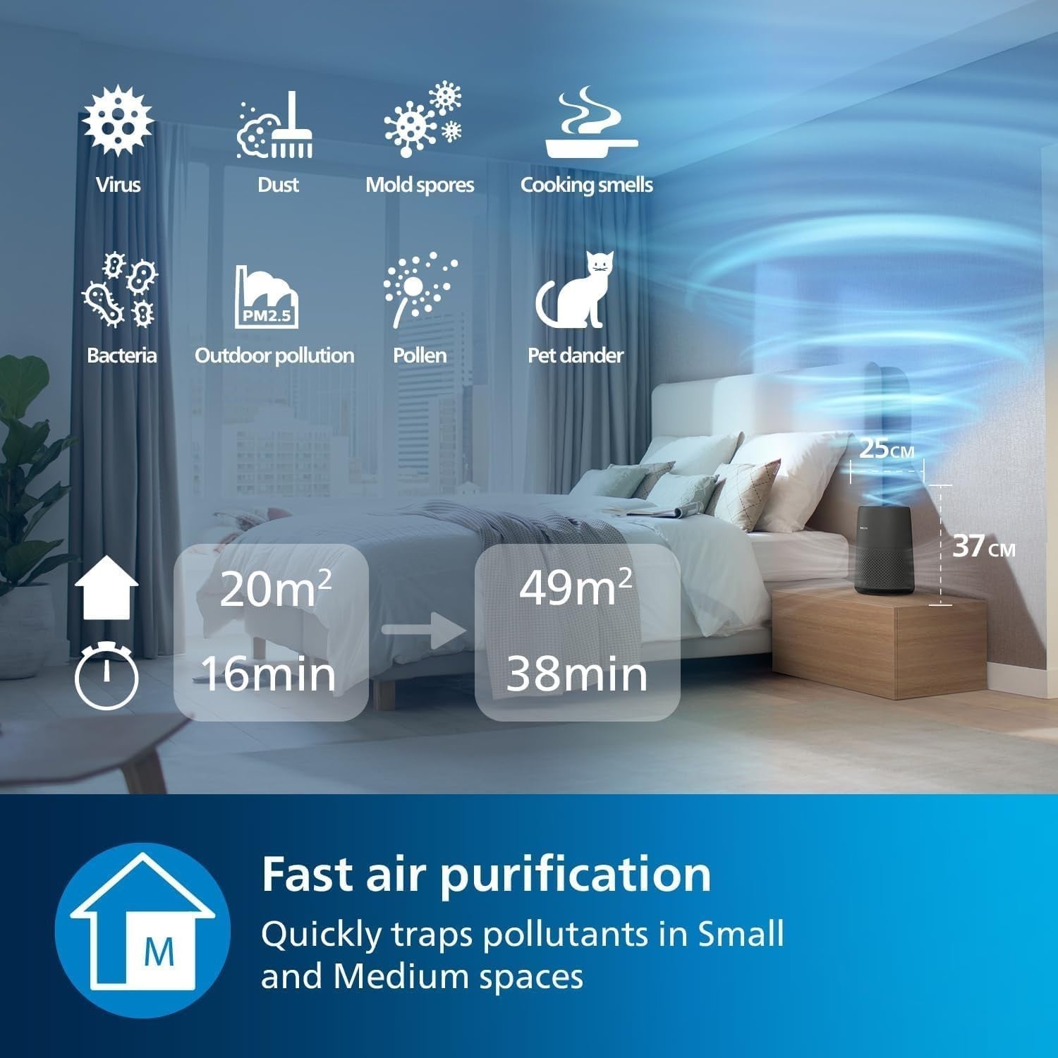 Smart HEPA Air Purifier 49m² App Control Quiet Sleep Auto Mode