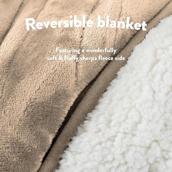 Electric Heated Throw Blanket Sherpa Fleece 10 Heat Timer Washable 130x160cm