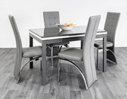 Extending Dining Table Glass Top MDF Metal Frame 100-130cm Grey-White