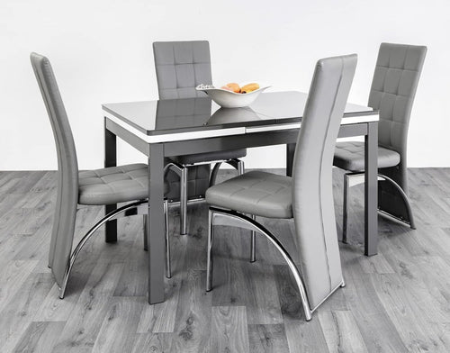 Extending Dining Table Glass Top MDF Metal Frame 100-130cm Grey-White