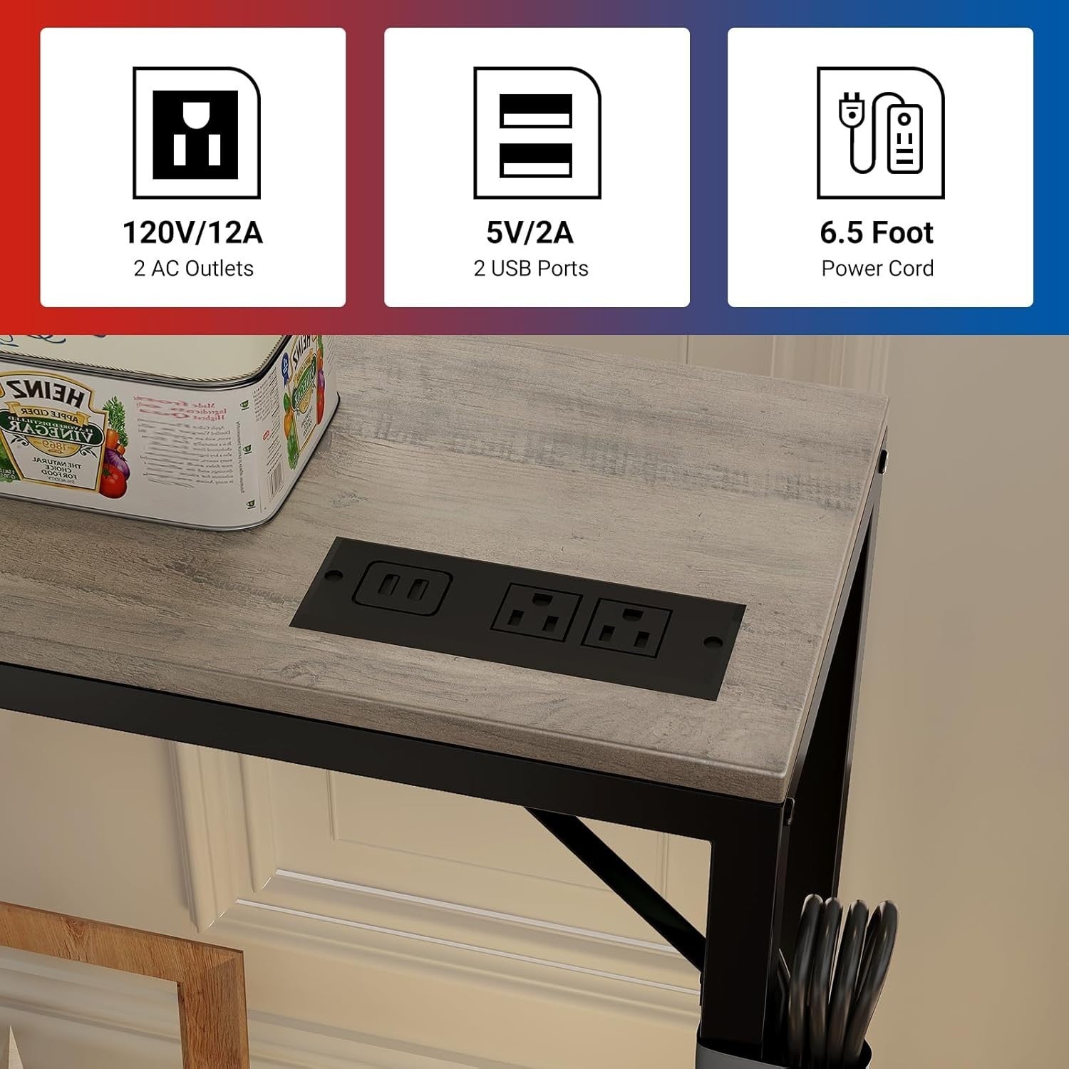Narrow Console Table with USB-C Charging Station, Compact 100x23x80cm