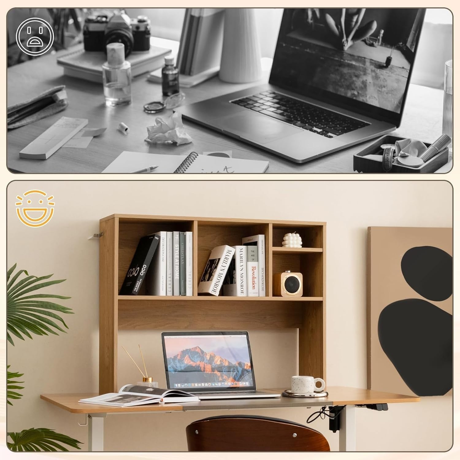 Natural Desktop Bookshelf Hutch 4-Shelf Countertop Storage Rack Monitor