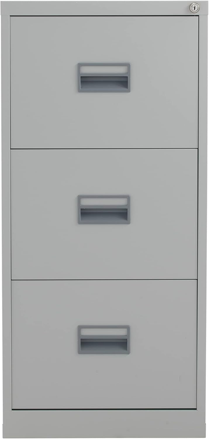 Grey Steel Filing Cabinet 3 Drawer Lockable Heavy Duty 100cm