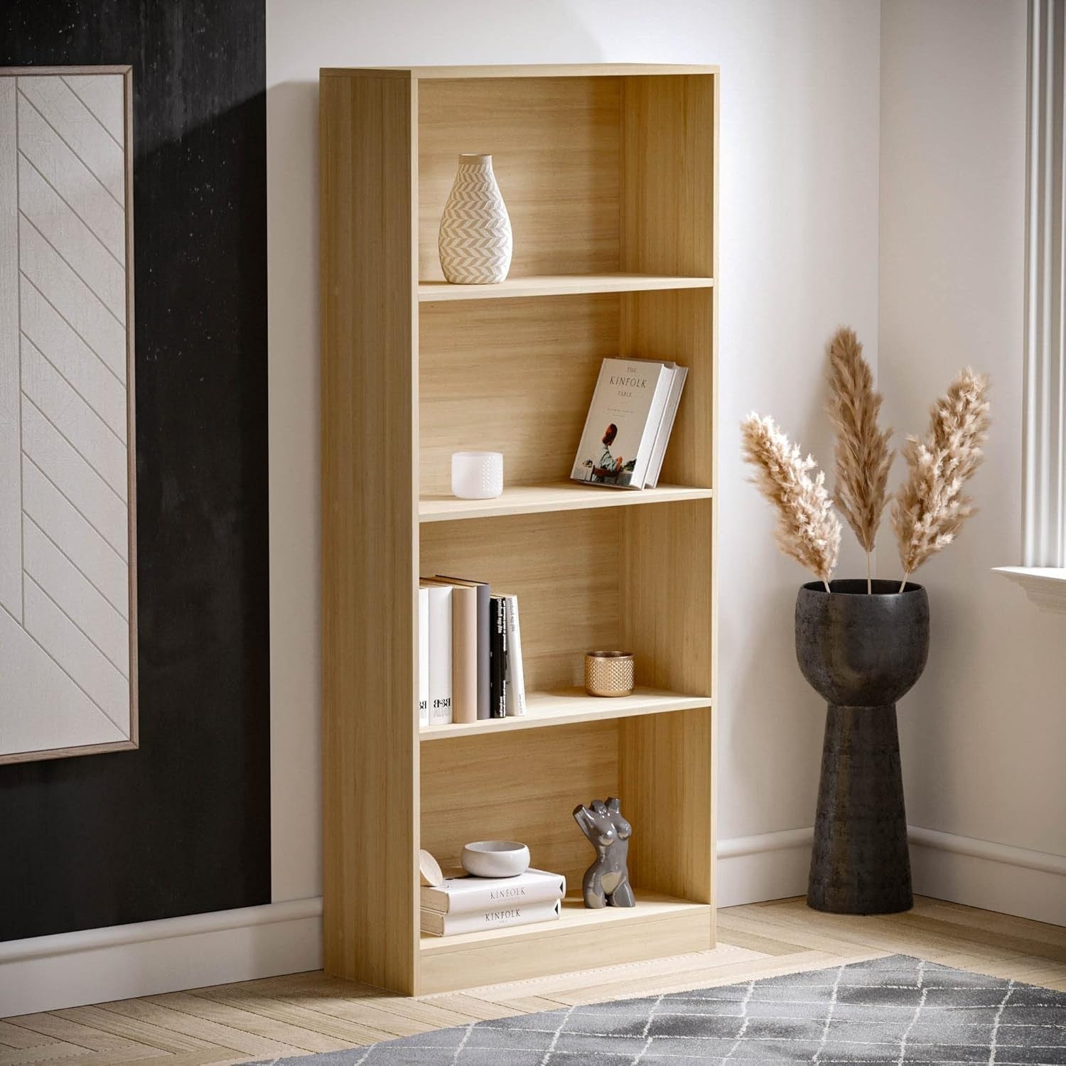 4 Tier Oak Wooden Bookcase Modern Storage Display Shelf for Living Room