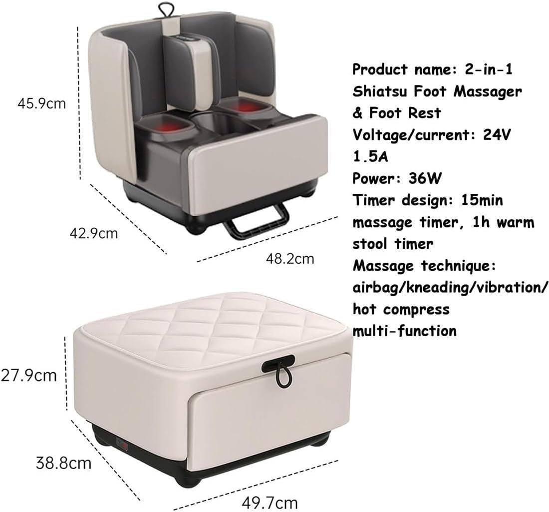 2-in-1 Foot & Calf Massager with Heat Shiatsu Kneading Vibration Beige
