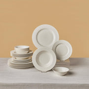 24pc Bone China Dinner Set White Plates Bowls Modern Tableware for 6