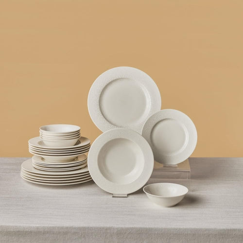 24pc Bone China Dinner Set White Plates Bowls Modern Tableware for 6